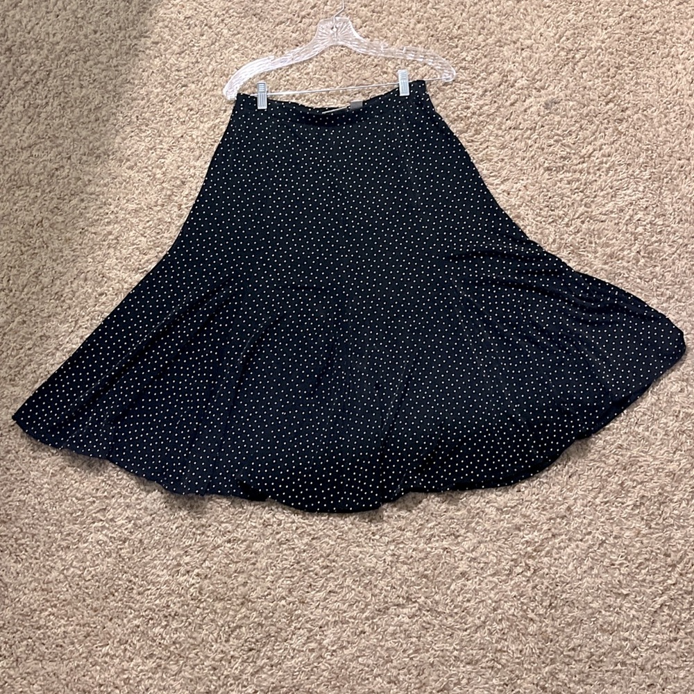 Chico's Travelers Women's Size 1 Black w/ White Polka Dot Long Flare Skirt
